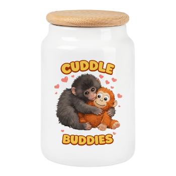 Frappe le singe - Boîte à biscuits avec couvercle en bois - blanc - Devant