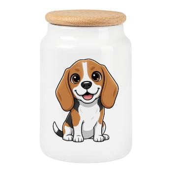 Cute Beagle Cartoon Dog Friend of Man - Cookie Jar with Wooden Lid - white - Front