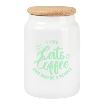 Katzen Kaffee Trio Spruch - Keksdose mit Holzdeckel - Weiß - Vorne