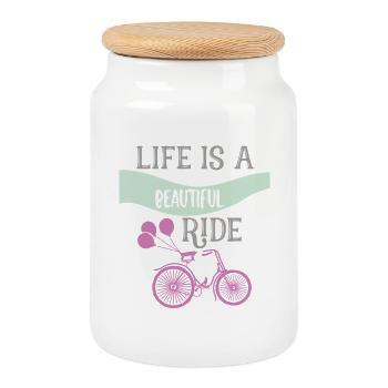 La vie est un magnifique graphique de vélo de sortie - Boîte à biscuits avec couvercle en bois - blanc - Devant