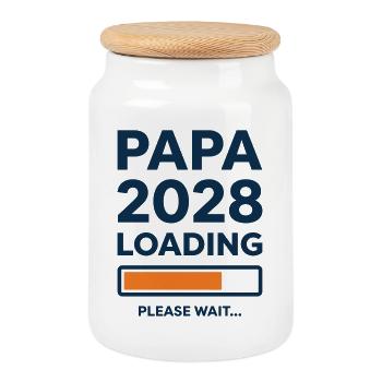 Papa 2028 en cours de chargement - Boîte à biscuits avec couvercle en bois - blanc - Devant