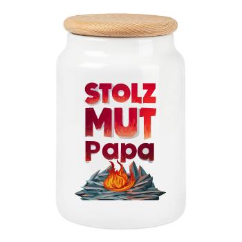 Idée cadeau pour les pompiers Papa Pride Courage Strength - Boîte à biscuits avec couvercle en bois - blanc - Devant