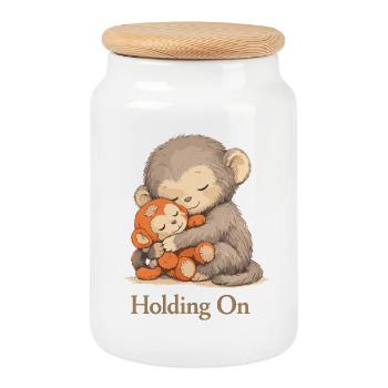 Peluche singe anxieux Solace - Boîte à biscuits avec couvercle en bois - blanc - Devant