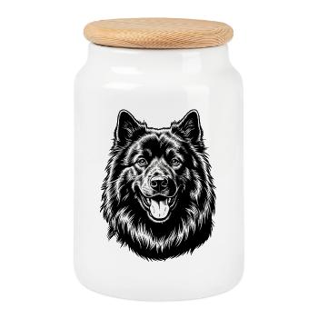 Eurasier | Schwarz - Keksdose mit Holzdeckel - Weiß - Vorne