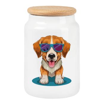 Beagle with sunglasses - Cookie Jar with Wooden Lid - white - Front