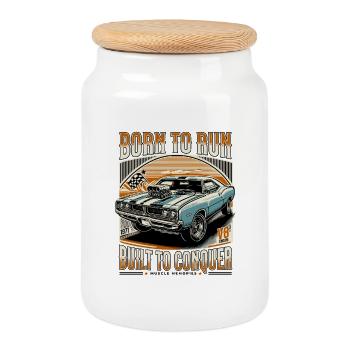 Born to Run Built to Conquer - Cookie Jar with Wooden Lid - white - Front