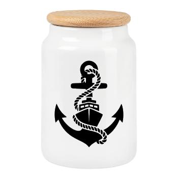Silhouette maritime à corde d’ancre - Boîte à biscuits avec couvercle en bois - blanc - Devant