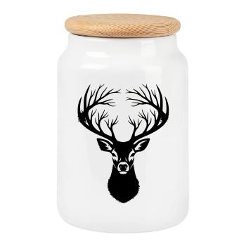 Deer Head Antler Silhouette - Cookie Jar with Wooden Lid - white - Front