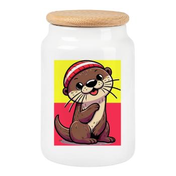 otter - Cookie Jar with Wooden Lid - white - Front