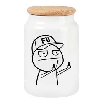 FU Meme avec casquette de baseball (les couleurs peuvent être changées) - Boîte à biscuits avec couvercle en bois - blanc - Devant