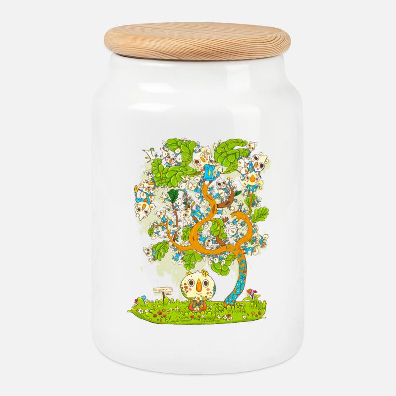 Onion tree - Cookie Jar with Wooden Lid - white