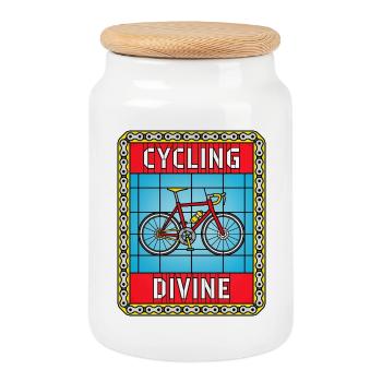Cycling von Buntglasfenstern - Keksdose mit Holzdeckel - Weiß - Vorne