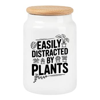 Facilement distrait par les plantes - Boîte à biscuits avec couvercle en bois - blanc - Devant