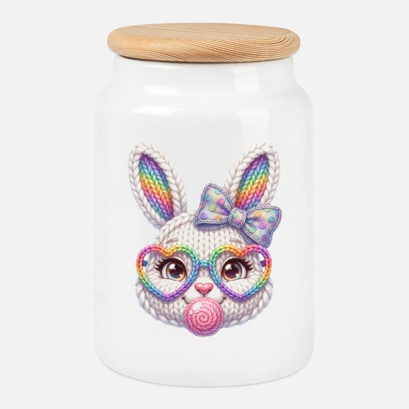 Osterhase Kaugummiblase Herz Brille Regenbogen - Keksdose mit Holzdeckel - Weiß