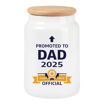 Promu papa en 2025 - Boîte à biscuits avec couvercle en bois - blanc - Devant