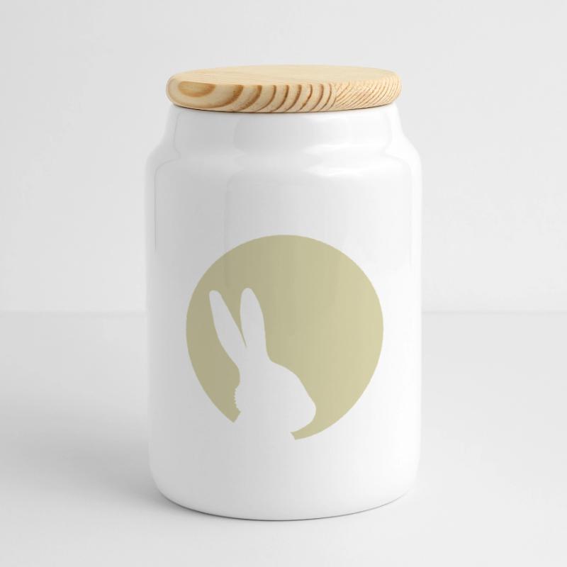 Bunny Moon Rabbit Bunny Easter Cookie Jar with Wooden Lid