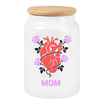 Anatomisches Herz Rosen Mom - Keksdose mit Holzdeckel - Weiß - Vorne