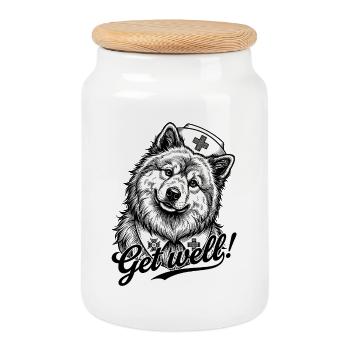 Eurasier | Infirmière | Rétablissement - Boîte à biscuits avec couvercle en bois - blanc - Devant