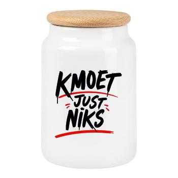 KMOET Just Niks Rouge Accent - Boîte à biscuits avec couvercle en bois - blanc - Devant