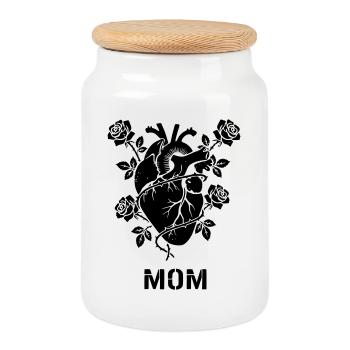 Anatomisches Herz Rosen MOM - Keksdose mit Holzdeckel - Weiß - Vorne