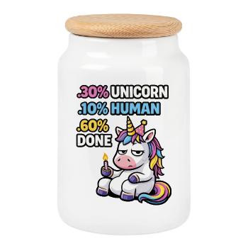 Unicorn Burnout Birthday Meme - Cookie Jar with Wooden Lid - white - Front