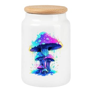 Mushroom - Cookie Jar with Wooden Lid - white - Front