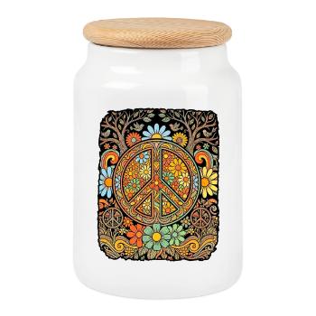 Peace Hippie Blumen - Keksdose mit Holzdeckel - Weiß - Vorne