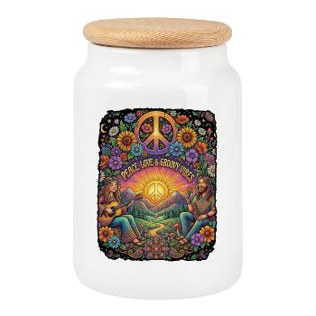 Peace Love Freedom - Keksdose mit Holzdeckel - Weiß - Vorne