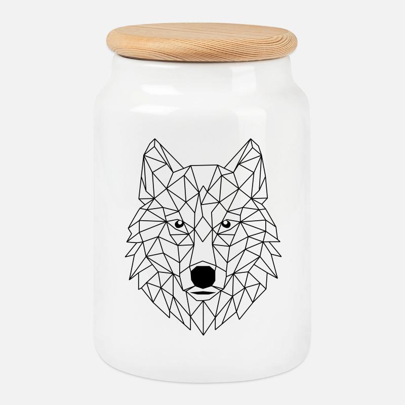 Wolf Polygon - Cookie Jar with Wooden Lid - white