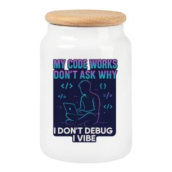 My Code Works Don't Ask Why – Lustiges Programmier - Keksdose mit Holzdeckel - Weiß - Vorne