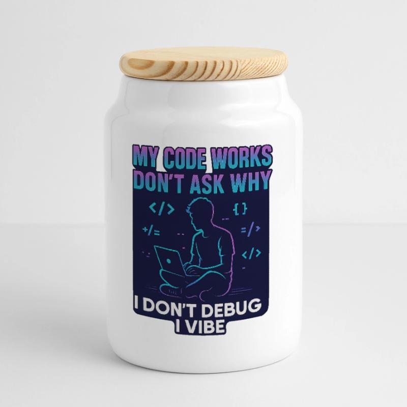 My Code Works Don't Ask Why – Funny Programming Cookie Jar with Wooden Lid