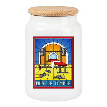 Gymnase en vitraux du temple musclé - Boîte à biscuits avec couvercle en bois - blanc - Devant