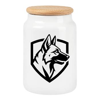 Schäferhund Wappen Schild Security - Keksdose mit Holzdeckel - Weiß - Vorne