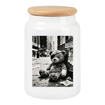 Urbaner Noir Teddybär im Ruin - Keksdose mit Holzdeckel - Weiß - Vorne