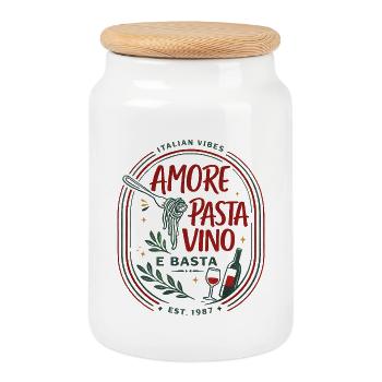 Amore Pasta Vino e Basta, humour italien - Boîte à biscuits avec couvercle en bois - blanc - Devant