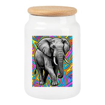 Elefant - Keksdose mit Holzdeckel - Weiß - Vorne