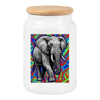éléphant - Boîte à biscuits avec couvercle en bois - blanc - Devant