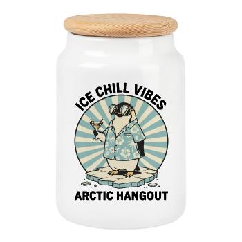 Pingouin Cocktail Rétro "IceChill Vibes" - Boîte à biscuits avec couvercle en bois - blanc - Devant