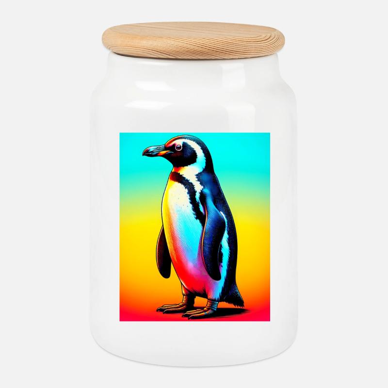 penguin - Cookie Jar with Wooden Lid - white