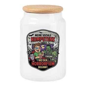 Horrorfilm Abend Komik Patch - Keksdose mit Holzdeckel - Weiß - Vorne