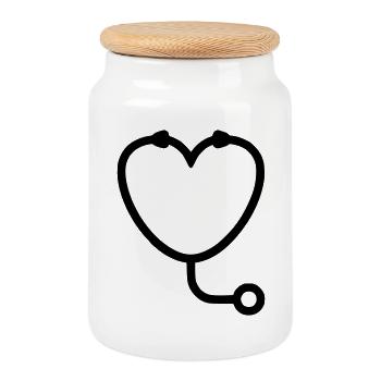 Vet Heart Stethoscope Logo - Cookie Jar with Wooden Lid - white - Front
