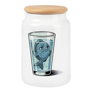 Poisson Animal Animal Verre Symbole de l’eau Tristesse - Boîte à biscuits avec couvercle en bois - blanc - Devant