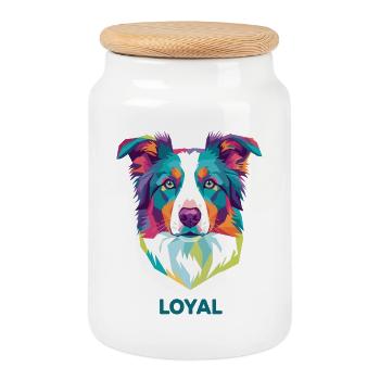Loyal Prism Dog Portrait - Cookie Jar with Wooden Lid - white - Front