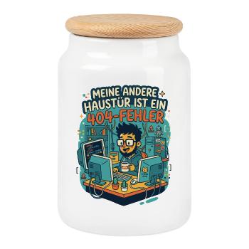 Programmierer 404 Fehler Humor - Keksdose mit Holzdeckel - Weiß - Vorne