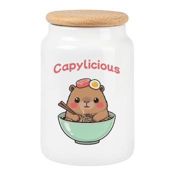 Ramen Capybara Rose – Chemise Mignonne Kawaii - Boîte à biscuits avec couvercle en bois - blanc - Devant