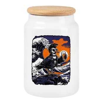 Kawaii Punker Möwe Bier - Keksdose mit Holzdeckel - Weiß - Vorne