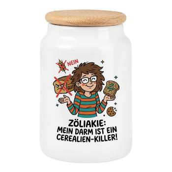 Glutenfrei Rebellin Cartoon - Keksdose mit Holzdeckel - Weiß - Vorne