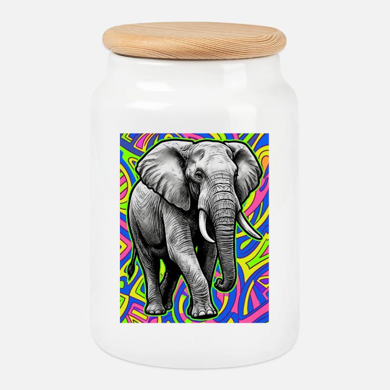 elephant - Cookie Jar with Wooden Lid - white