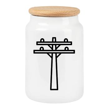 power pole - Cookie Jar with Wooden Lid - white - Front
