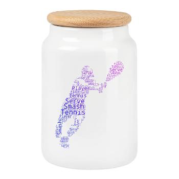 Gift idea for a tennis with tennis - Cookie Jar with Wooden Lid - white - Front
